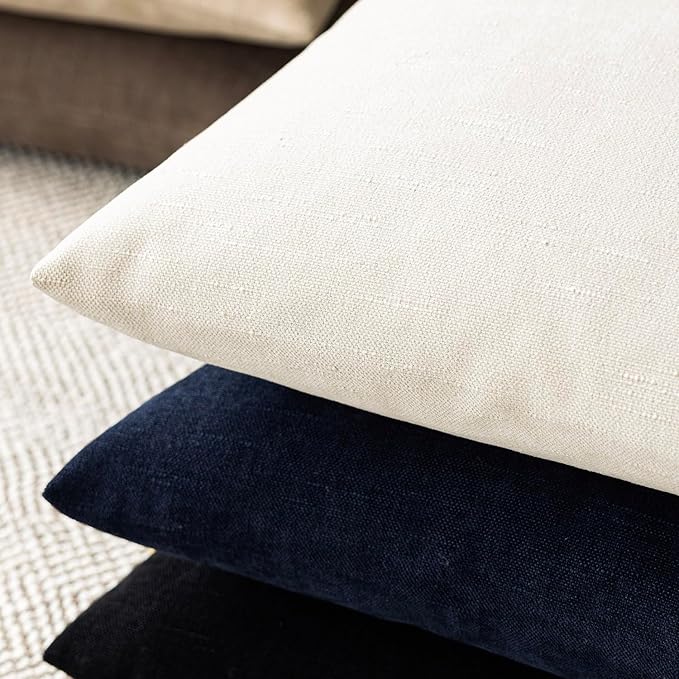 Foindtower Pack of 2 Soft Textured Throw Decorative Pillow Covers Square Accent Solid Cushion Cover Cozy Neutral Farmhouse Pillow Case for Couch Sofa Bedroom Living Room 20x20 Inch, Ivory White