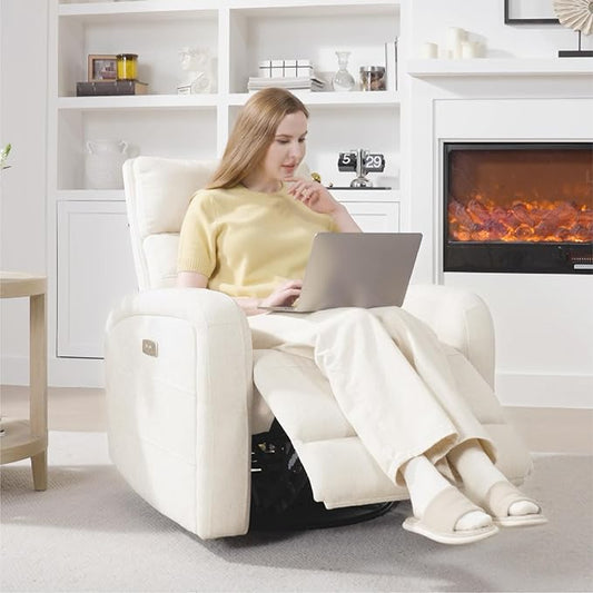Watson & Whitely Swivel Power Recliner Glider Rocker, Small Recliner with Charging Port for Living Room, Fabric in Linen