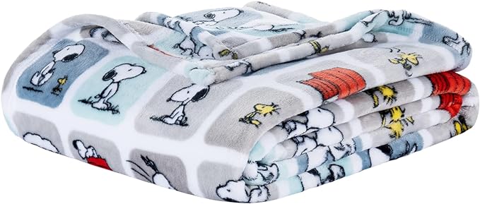 Berkshire Blanket Peanuts® VelvetLoft® Cute Character Snoopy Plush Blanket,Woof Blue,Full/Queen 90 in x 90 in (Official Peanuts® Product)