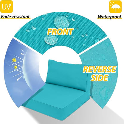 AAAAAcessories Outdoor Deep Seat Cushions, Waterproof, Fade-Resistant Patio Furniture Replacement Cushions, 25.5" x 25.5" x 5" + 25.5" x 13.5", Turquoise Blue