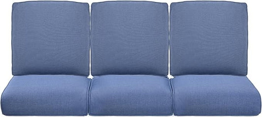Pop 22x25/22x24 Outdoor Cushions for Patio Couch Chairs Set of 3 - High Back Comfy Outside Seat Cushions for Wicker Dining Rocker Glider Loveseat 3-Seater Sectional Sofa - Navy Blue/Classic