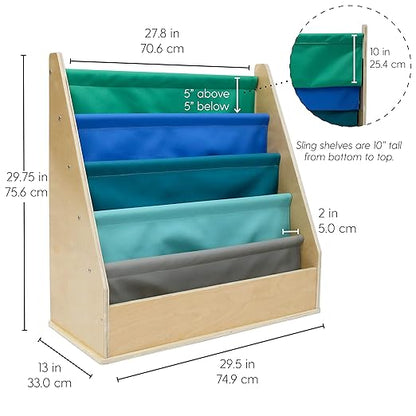 FDP Birch SoftScape Sling Book Display, 4-Shelf Vinyl Storage for Kid's Books and Magazines, Children's Furniture for Bedroom, Playroom, Daycare, Preschool or Classroom - Contemporary, 13745-CT