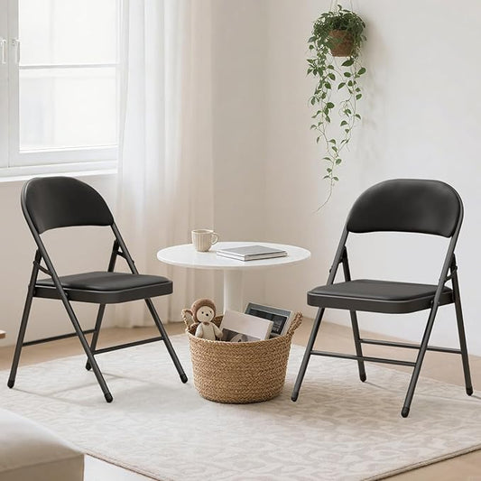4 Pack Black Folding Chairs with Padded Cushion for Outside, Portable Stackable Commercial Metal Foldable Chairs with Steel Frame for Home Events Office Wedding Party, 350lbs Capacity