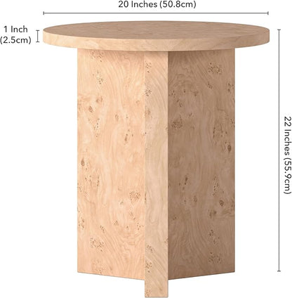 Henn&Hart 20" Scandinavian Round Wooden End Table, Side Table, Nightstand with X-Base for Living Room, Office, Family Room, or Bedroom, Blond Burl