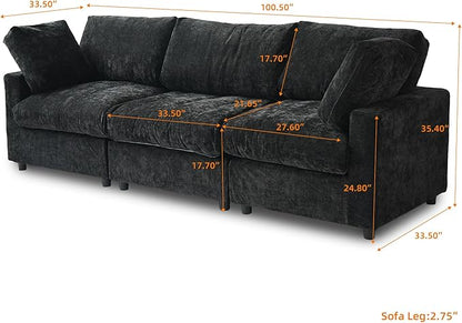 WJShome Cloud Sectional Couches for Living Room,100.5" Convertible Love Seat, 3 Seater Modular Sectional Sofa,Deep Seater Furniture Sets,Black