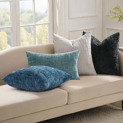 decorUhome Navy Blue Chenille Throw Pillow Covers 20x20 Set of 2 Thick Textured Slubby Couch Pillow Covers Farmhouse Accent Modern Neutral Decorative Pillow Cases for Bed Sofa Living Room