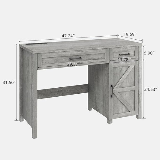 Farmhouse 47" Executive Desk, Computer Desk with Drawers and Storage Cabinet, Workstation Computer Table for Study and Home Office.