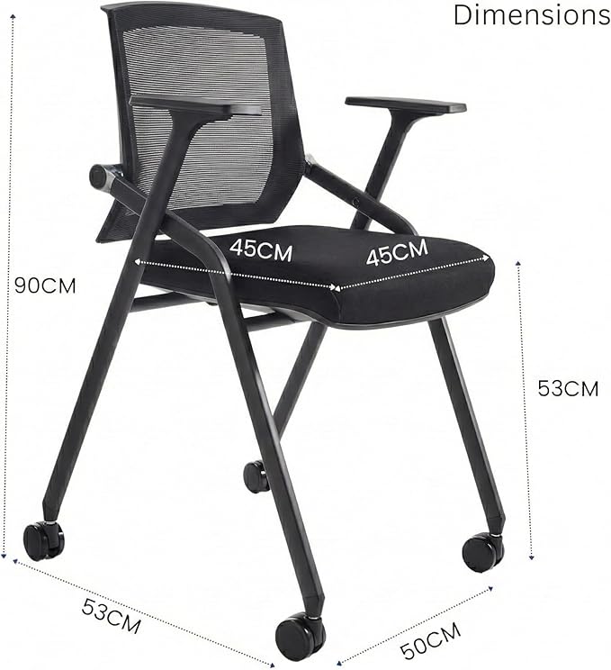 30 Pack Stackable Conference Room Chairs with Paddle Folding Office Chair Foldable Desk Chair Mesh Back and Arms for Conference Meeting Guest Reception Home Office Training Room Chair Black