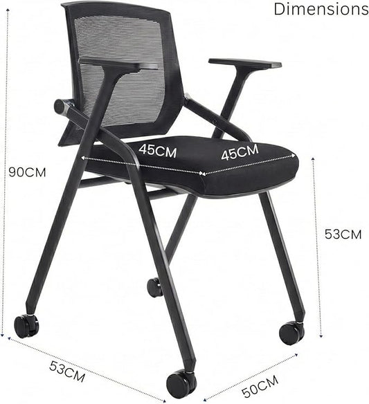 4 Pack Stackable Conference Room Chairs with Paddle Folding Office Chair Foldable Desk Chair Mesh Back and Arms for Conference Meeting Guest Reception Home Office Training Room Chair Black