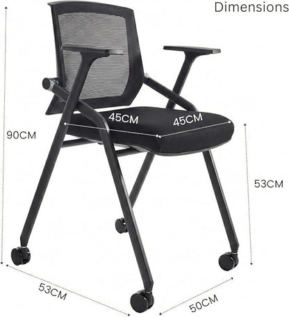 40 Pack Stackable Conference Room Chairs with Paddle Folding Office Chair Foldable Desk Chair Mesh Back and Arms for Conference Meeting Guest Reception Home Office Training Room Chair Black
