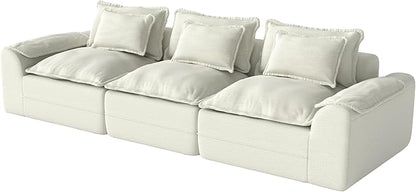 Hobestluk 120" Cloud Sectional Couch 3-Seater Sofa with Deep Seat Modular Sofa with Removable Cover Large Sofa Couch for Living Room (Beige, 3-Seater Sofa)