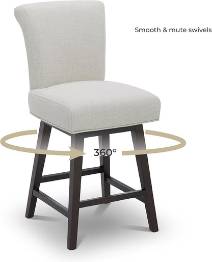 CHITA 26 Inch Counter Height Swivel Bar Stools Set of 3, FSC Certified Modern Upholstered Swivel Barstool Chairs with Back, Fabric in Linen