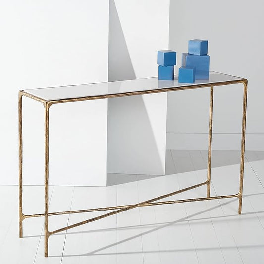 SAFAVIEH Couture Home Collection Jessa Brass Metal/White Marble Top Entryway Living Room Rectangle Console Table (Fully Assembled)