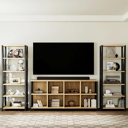 63" 8 Cube Horizontal Bookshelf Long Bookshelf Wood Cube Storage Organizer Wood Cubby Bookcase for Living Room Maple