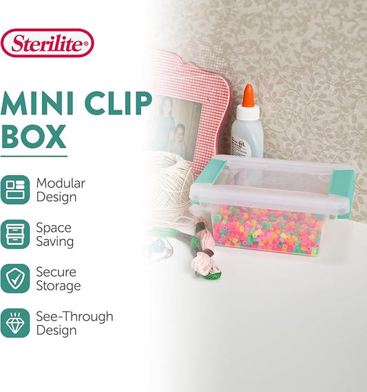 Sterilite 12-Pack Clip Box, Stackable Clear Plastic Bins with Latching Lids, Mini - Writing, Arts or Crafts Supplies Storage Containers for Home, Office, Classroom and Workshop Organization
