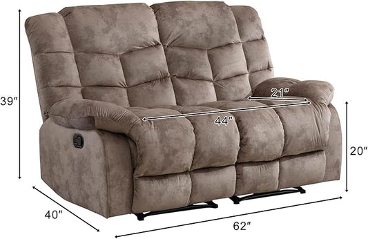 CANMOV Manual Loveseat Recliner, 2 Seat Recliner Sofa Chair with Armrest and Overstuffed Backrest, Couch Set for Living Room, Bedroom, Office, Light Brown