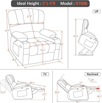 MCombo Power Lift Recliner Chair for Elderly, Lift Chair with Heat and Massage, Extra Wide Lift Recliner for Big People, Faux Leather R7096 (Medium-Wide, Black)