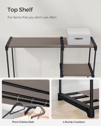 SONGMICS Portable Closet, Freestanding Closet Organizer, Clothes Rack with Shelves, Hanging Rods, Storage Organizer, for Cloakroom, Bedroom, 48.8 x 16.9 x 71.7 Inches, Taupe URYG026R02