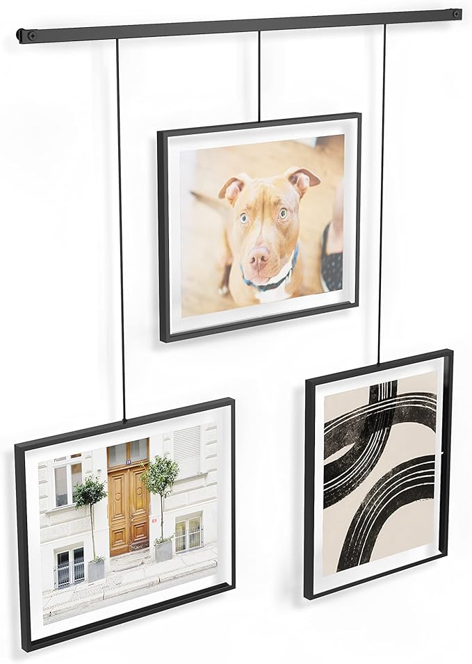 Umbra Exhibit Wall Frame with Metal Rod for Hanging-Rimless Design-Suitable for Living Room, Bathroom, Bedroom, Entryway and More, Black