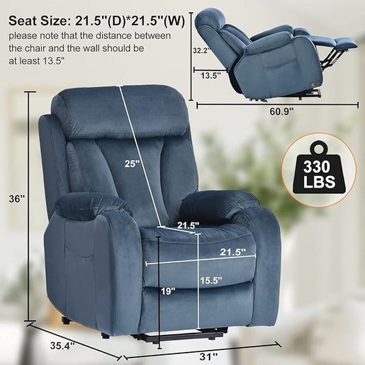 Power Lift Chair Recliners for Elderly, Modern Adult Power Lift Recliner, Velvet Upholstery Electric Lift Chair Recliner with Remote Side Pocket for Living Room
