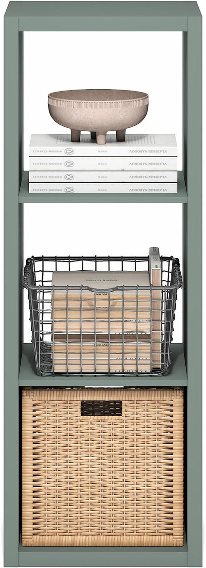 Furinno Cubicle Book Shelf, 3-Cube Thick Frame Bookshelf, Horizontally & Vertically Reversible Bookcase with Open Back, 14.6" x 15.9" x 44", for Living Room, Bedroom, Home Office, Sage Green