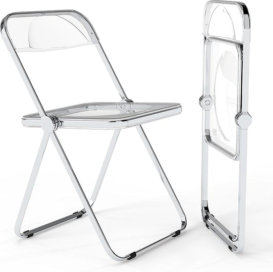 Real Relax Acrylic Folding Chairs,Foldable & Stackable Clear Chairs with Metal Chrome Frame, Indoor and Outdoor, for Home, Office, Party & Events,Set of 2,350LB,Transparent