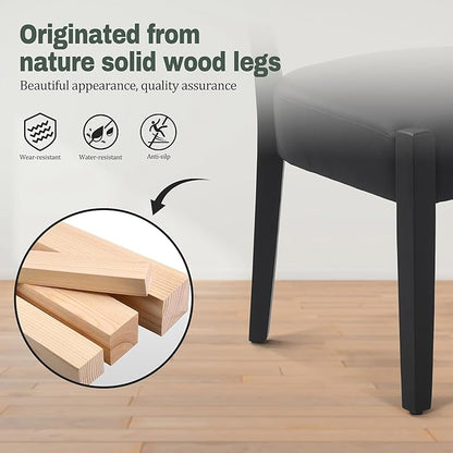 Modern Black Dining Chairs Set of 2, Faux Leather Upholstered Kitchen & Dining Room Chairs, Mid Century Modern Wooden Dining Chairs Oversized Sturdy Rounded Chairs Curved Back