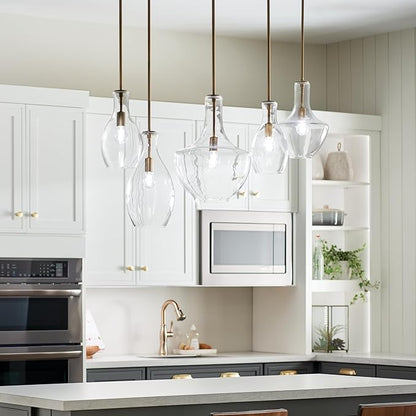 Everly 15.25" 1-Light Bell Pendant with Clear Seeded Glass in Brushed Natural Brass, for a Kitchen Island, Dining Nook, or Home Bar, (15.25" x 10.5") 42141NBRCS