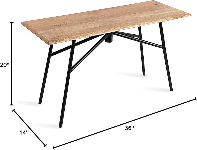 Kate and Laurel Pallson Modern Bench, 36 x 14 x 20, Natural Wood and Black, Decorative Boho Decor for Storage and Display