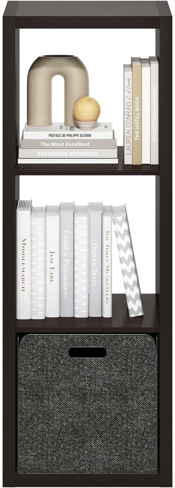 Furinno Cubicle Book Shelf, 3-Cube Thick Frame Bookshelf, Horizontally & Vertically Reversible Bookcase with Open Back, 14.6 x 15.9 x 44, for Living Room, Bedroom, Home Office, Black Dark Oak