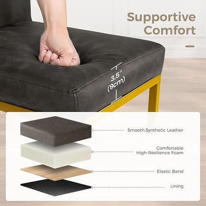 MAISON ARTS Counter Height Bar Stools Set of 3 with Back for Kitchen Counter 24 inch Modern Gold Barstools Upholstered Faux Leather Farmhouse Bar Chairs Island Stools Support 330LBS, Grey+Gold