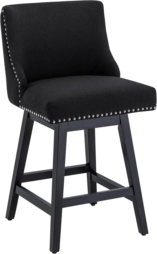 Bar Stool, 26 Inch Upholstered Barstools with 13.8" High Back and Footrest, Swivel Counter Height Barstools for Kitchen Island Home Bar Performance Fabric Black