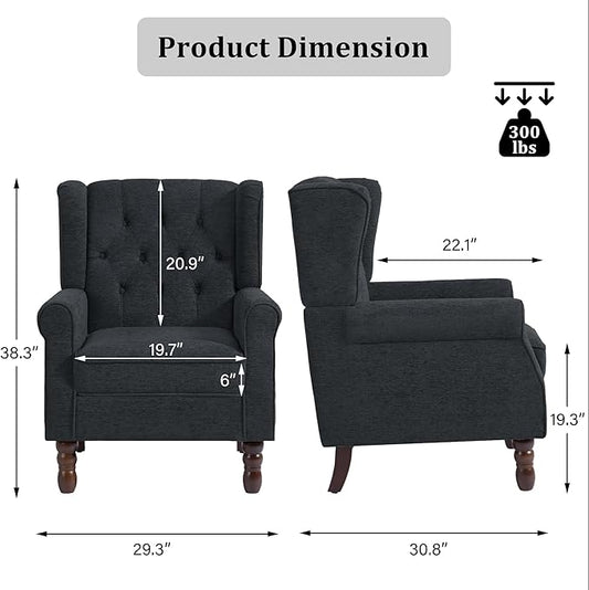 High Back Accent Chair, High Wingback Chair for Living Room, Button-Tufted Upholstered Fabric Armchair with Solid Wood Legs, Comfy Single Sofa Reading Chair for Bedroom, Dark Navy