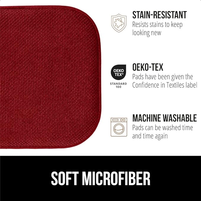GORILLA GRIP Slip Resistant Chair Cushions, No Ties Required, Set of 6 Memory Foam Pads for Dining Room, Kitchen Table, Office, Rocking Chairs, Plush Seat Cover Cushion Pad, Home Decor, 16x16, Red