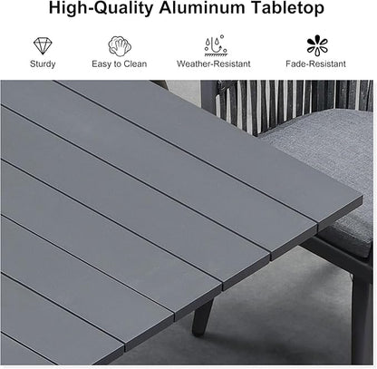 PURPLE LEAF 9 Pieces Outdoor Dining Set with Patio Aluminium Dining Table and Wicker Rattan Chairs Modern Furniture Cushions Sets for Backyard Indoor Decor Kitchen Grey