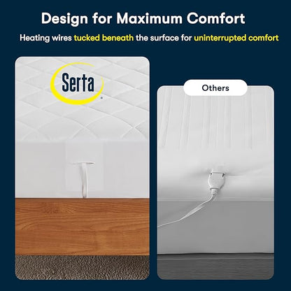 Serta Multi-Zone Heated Mattress Pad – Dual Controllers for Personalized Body & Foot Warmth, 10 Heat Settings, Auto Shut-Off, Soft Microfiber, Machine Washable, 15" Deep Pocket – California King Size