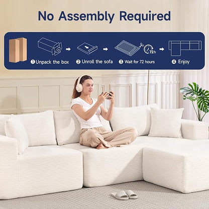 2025 New 108" Cloud Couch Sectional, Modular Sectional Sofa with L-Shaped Chaise, Deep Seat Sectional Modular Couch for Living Room, No Assembly Required (Beige, Chaise Ottoman)