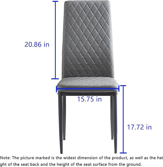 JT Modern Minimalist Dining Chair Fireproof Leather Sprayed Metal Pipe Diamond Grid Pattern Restaurant Home Conference Chair Set of 4 Or 6 (6, Light Gray)
