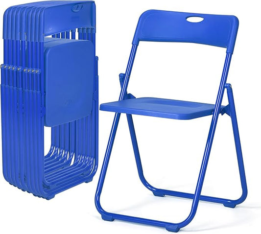 Karl home 10 Pcs Folding Chair, 300LBS Lightweight Foldable Plastic Chair, Reinforced Metal Frame Easy to Fold & Store for Indoor & Outdoor, Wedding, Party, Meeting Room, Patio and Garden, Blue