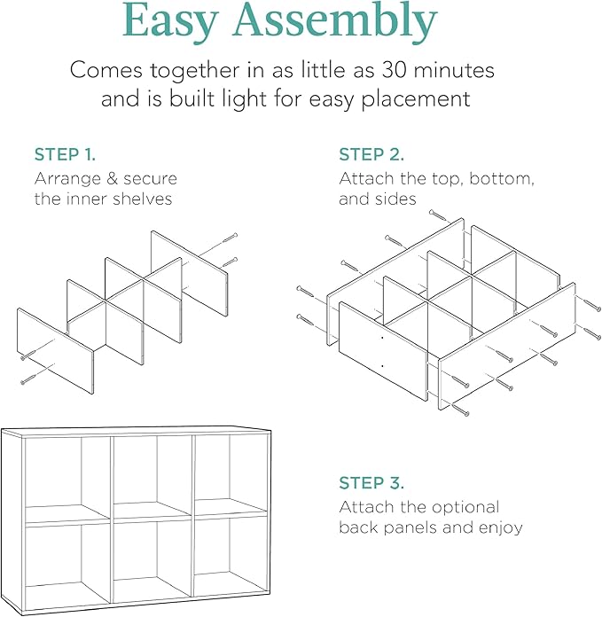 Best Choice Products 6-Cube Storage Organizer, 13.5in Shelf Opening, Bookcase, Display Shelf, Customizable w/ 3 Removable Back Panels – Whitewash