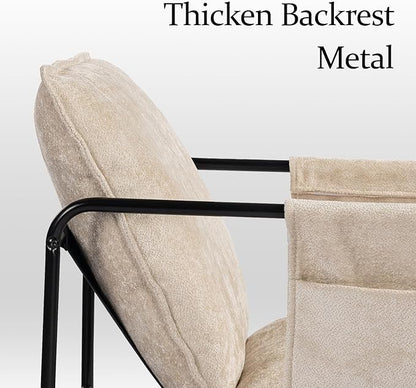 Modern Accent Chair Comfortable Living Room Chairs with Armrests, Bedroom Reading Chair, Chenille Upholstered Lounge Metal Chair