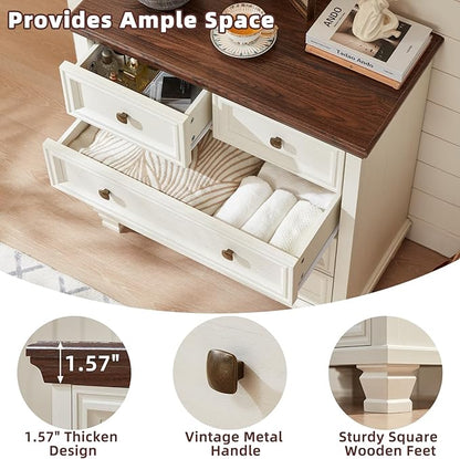 Farmhouse Bedroom Dresser and Nightstand Set of 4, 6 Drawer Tall & 5 Drawers Dresser & 2 Drawer Nightstand Set, Rustic Wood Bedroom Furniture Set for Livingroom, Hallway, White