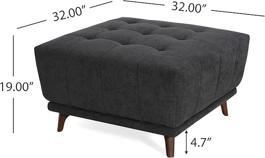 Christopher Knight Home Kinsley Square Ottoman Footstool, Ottoman Chair with Large Seat, Chenille Fabric Upholstery Coffee Table, Modern Side Table for Living Room Bedroom Home Decor, Grey
