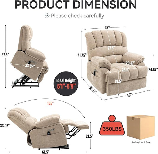 Power Lift Recliner Chair for Elderly with Heat Function, 8 Node Massage with 3 Modes, Silent Operation, Oversized Electric Lift Recliner Single Sofa for Living Room with USB Charging, Beige