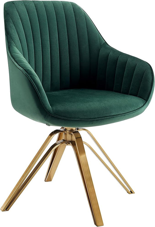 Zouron Mid Century Modern Swivel Accent Chair with Gold Metal Legs, Upholstered Swivel Chair No Wheels, Side Accent Arm Chair Vanity Chair for Small Space Home Office Living Room Bedroom, Green
