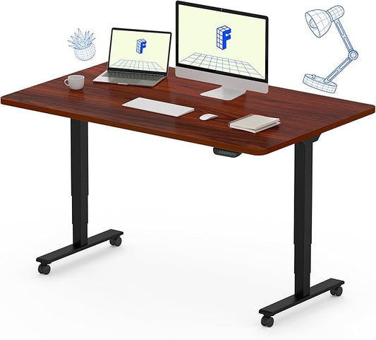 FLEXISPOT E6 MAX Dual Motor 3-Stage 48x30 Inch Heavy Duty Standing Desk, 330lbs Weight Capacity, Height Adjustable Desk w/Cable Management & Wheels (Seamless Mahogany Desktop + Black Frame)