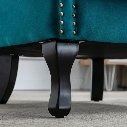 Accent Reading Arm Chairs Midcentury Modern Comfy Corner Sofa Chair, Wingback Waiting Room Club Chair with Tufted Back for Living Room/Bedroom/Reception Room, Velvet Teal