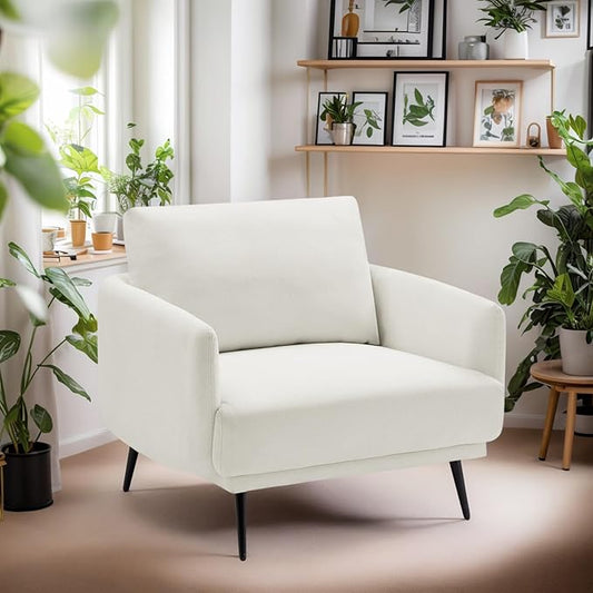 Mid-Century Accent Chair,Modern Oversized Armchair for Living Room,Comfy Upholstered Reading Accent Chairs for Bedroom,Single Sofa Chair (White-1PACK)