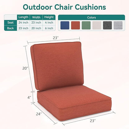 Outdoor Chair Cushions 23" x 24" x 4", Patio Deep Seat Replacement Cushions Set with Zippered Removable Cover, Weather-Resistant Olefin Fabric for Garden Chair Sofa Couch, Set of 5, Red