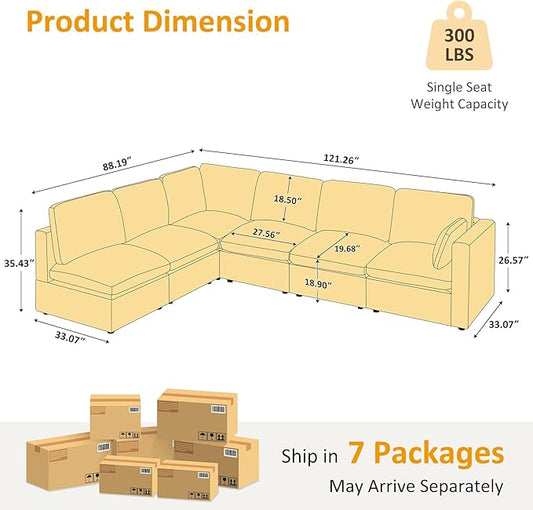 VANOMi Modular Sectional Sofa, Convertible Couch Modular Sofa Without Ottoman, Sectional Sofas for Living Room Small Apartments